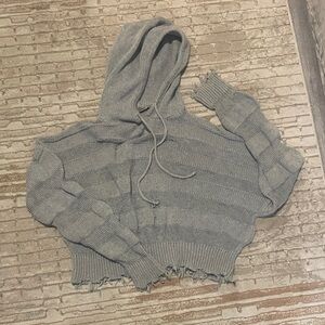 Elan Gray Cropped Hooded Sweater